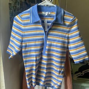 Madewell Blue and Yellow Striped Crop Top
